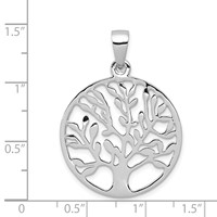 Sterling Silver Rhodium-plated Polished Circle W Tree Pendant view 3
