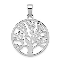Sterling Silver Rhodium-plated Polished Circle W Tree Pendant view 1