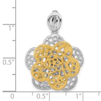 Sterling Silver Rhodium-plated Gold-tone Flower Slide Pendant view 3