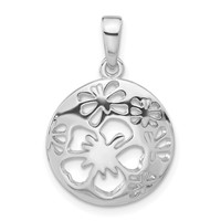 Sterling Silver Polished Cut-out Flower Circle Pendant view 1