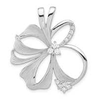 Sterling Silver Polished & Satin CZ Flower Chain Slide Pendant view 1