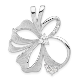 Sterling Silver Polished & Satin CZ Flower Chain Slide Pendant