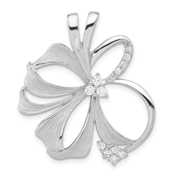 Sterling Silver Polished & Satin CZ Flower Chain Slide Pendant
