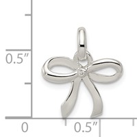 Sterling Silver Polished Diamond Bow Pendant view 3