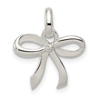 Sterling Silver Polished Diamond Bow Pendant view 1