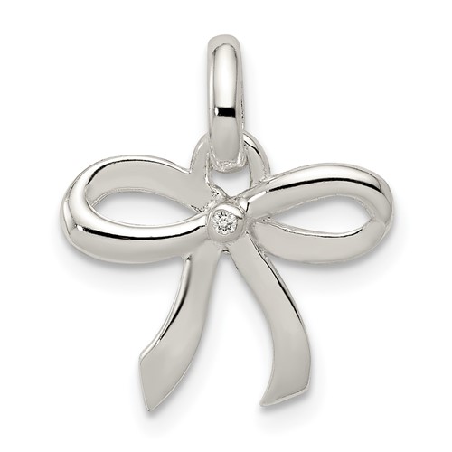 Sterling Silver Polished Half Point Diamond Bow Pendant