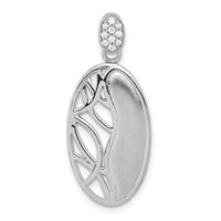 Sterling Silver Polished & Satin CZ Oval Chain Slide Pendant view 1