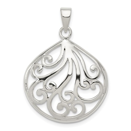 Sterling Silver Polished Swirl Filigree Pendant