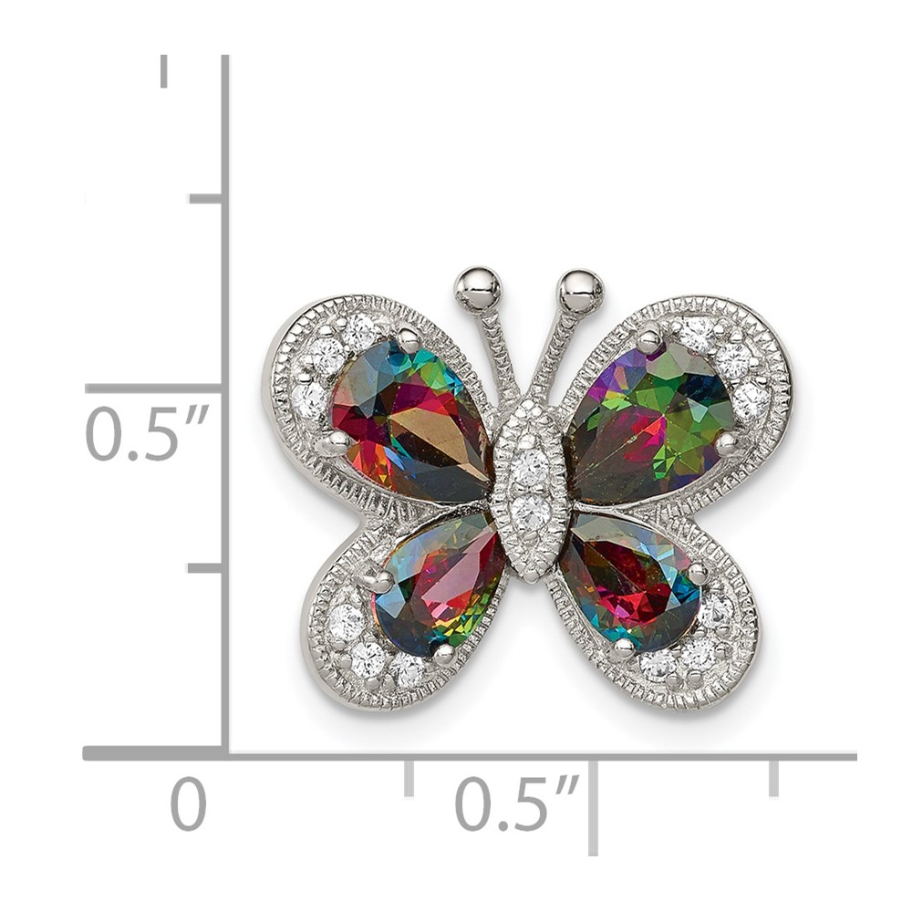 Sterling Silver Rhodium-plated Polished Dark Mystic CZ Butterfly Pendant (QP4346)