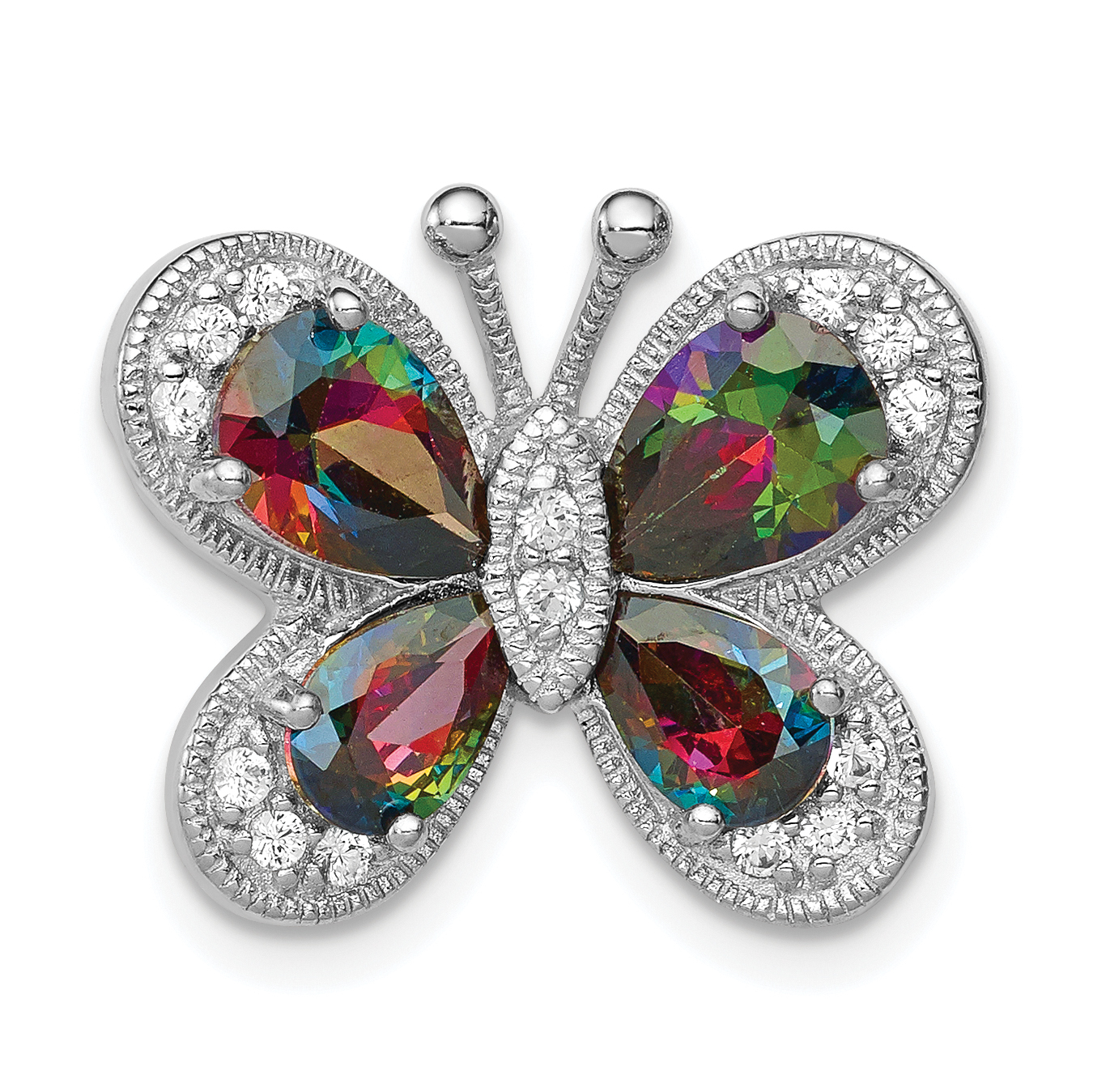 Sterling Silver Rhodium-plated Polished Dark Mystic CZ Butterfly Pendant (QP4346)