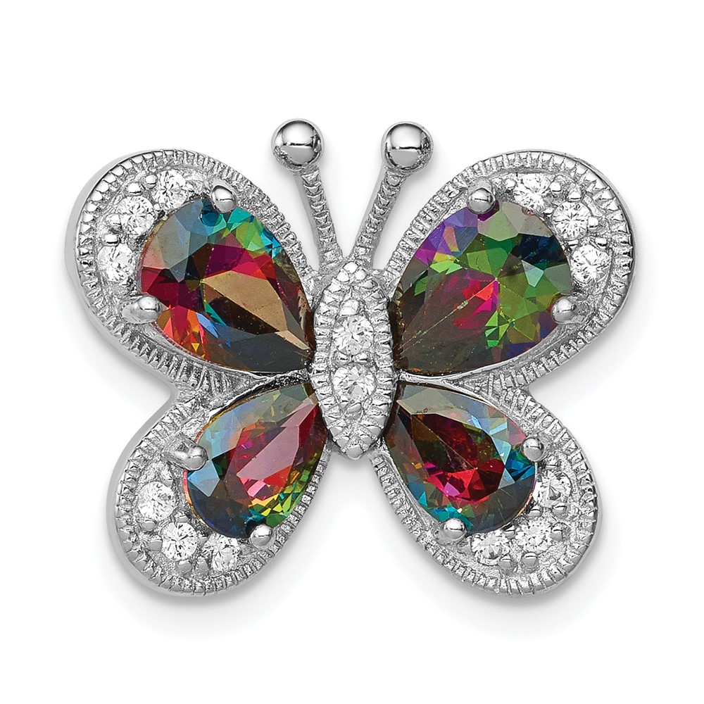 Sterling Silver Rhodium-plated Polished Dark Mystic CZ Butterfly Pendant (QP4346)