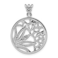 Sterling Silver Rhodium-plated Textured CZ Floral Circle Pendant view 4
