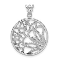 Sterling Silver Rhodium-plated Textured CZ Floral Circle Pendant view 1