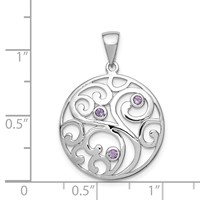 Sterling Silver Rhodium-plated Swirl Design Pendant with Amethyst view 3