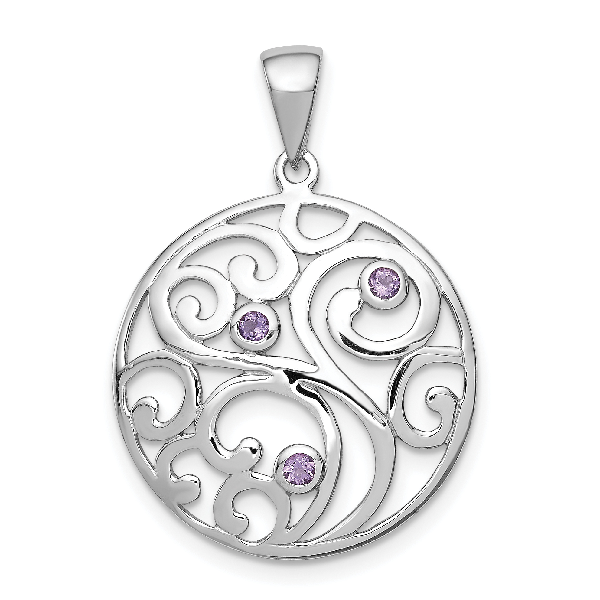 Sterling Silver Rhodium-plated w/Amethyst Pendant (QP4355)