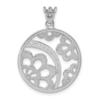 Sterling Silver Rhodium-plated Textured CZ Floral Circle Pendant view 4