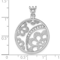 Sterling Silver Rhodium-plated Textured CZ Floral Circle Pendant view 3