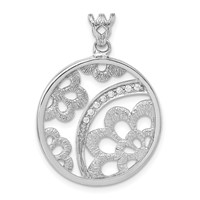 Sterling Silver Rhodium-plated Textured CZ Floral Circle Pendant view 1