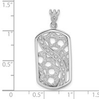 Sterling Silver Rhodium-plated Textured CZ Floral Cut-out Dogtag Pendant view 3
