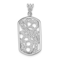 Sterling Silver Rhodium-plated Textured CZ Floral Cut-out Dogtag Pendant view 1