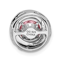 Sterling Silver Platinum-plated Polished Vibrant Moving Pink CZ Circle Chain Slide view 3