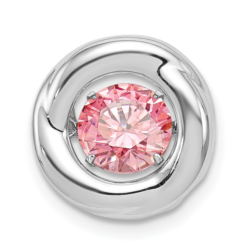 Sterling Silver Platinum-plated Polished Vibrant Pink CZ Circle Pendant (QP4389)