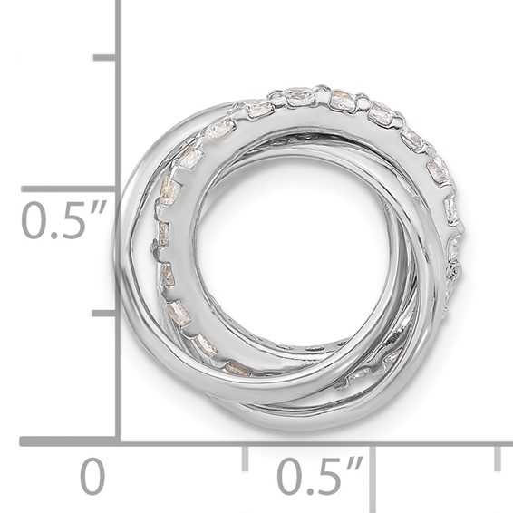 Sterling Silver Polished CZ 3 Ring Chain Slide Pendant