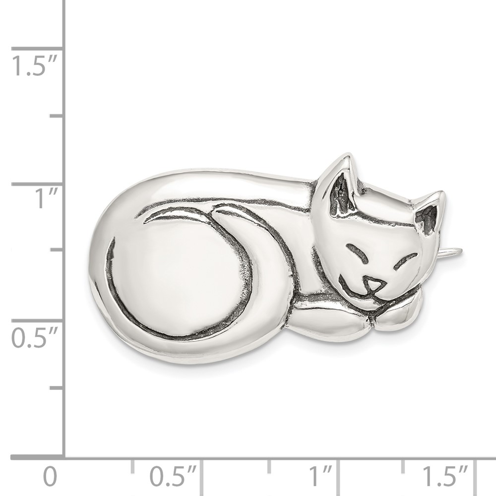 Sterling Silver Antiqued Sleeping Cat Pin (QP44)