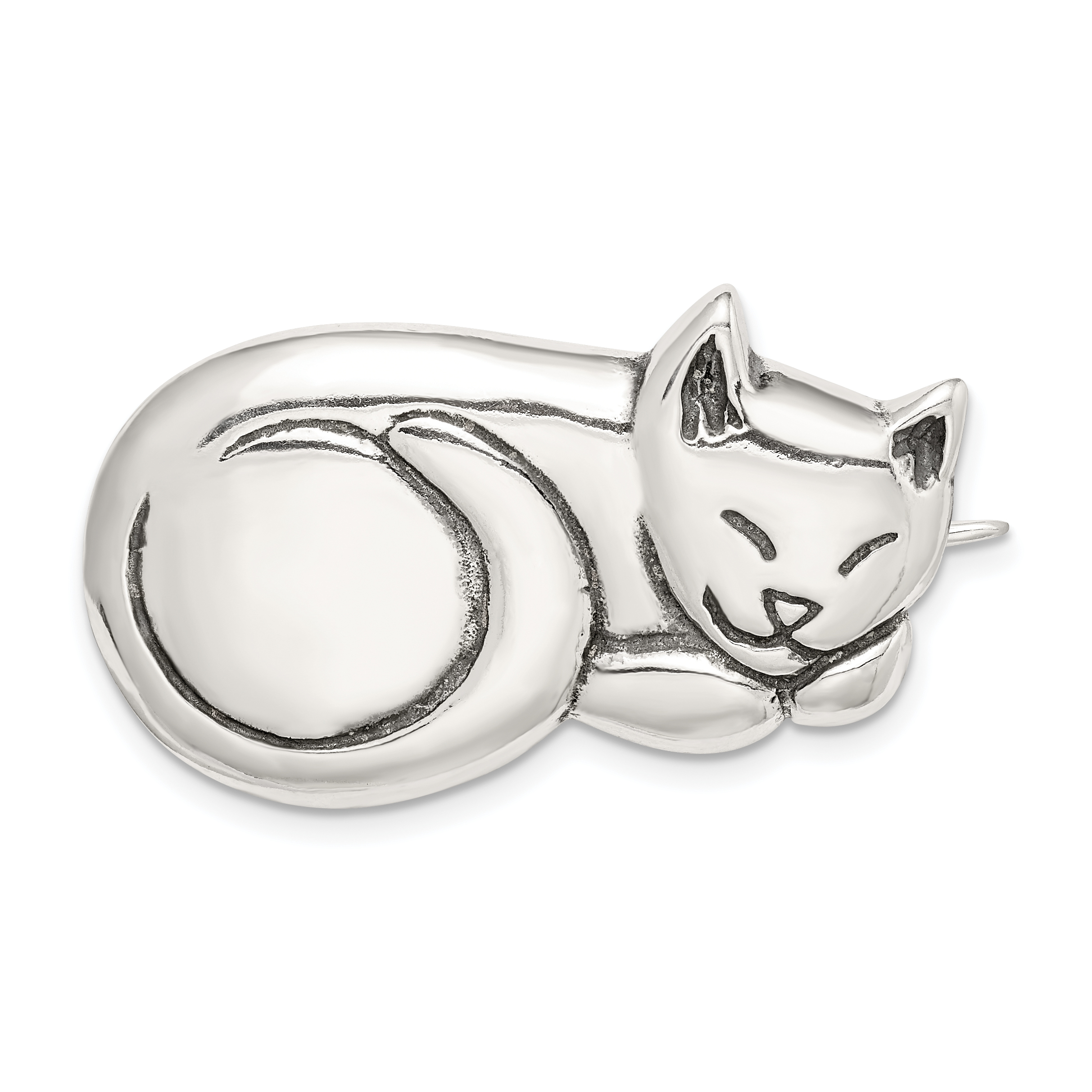 Sterling Silver Antiqued Sleeping Cat Pin (QP44)