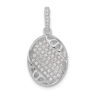 Pure Fire Sterling Silver Polished Fancy CZ Oval Pendant