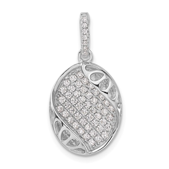 Pure Fire Sterling Silver Polished Fancy CZ Oval Pendant