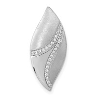 Sterling Silver Polished & Satin CZ Leaf Chain Slide Pendant view 1