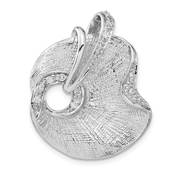 Sterling Silver Polished & Textured Fancy CZ Slide