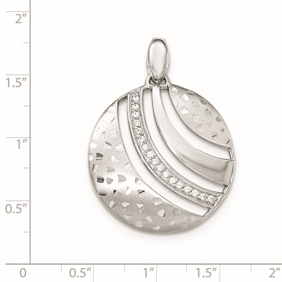 Sterling Silver Polished and Textured w/ CZ Pendant