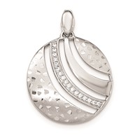 Sterling Silver Polished and Textured Pendant with CZ view 1