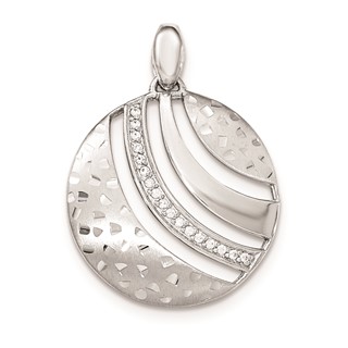 Sterling Silver Polished and Textured w/ CZ Pendant