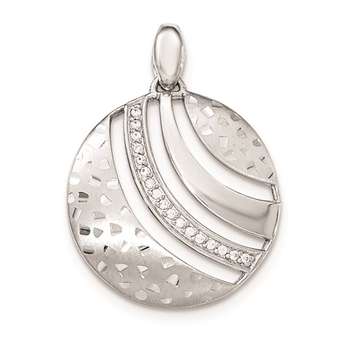 Sterling Silver Polished and Textured Pendant with CZ