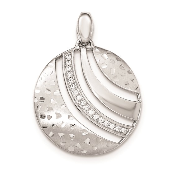 Sterling Silver Polished and Textured w/ CZ Pendant