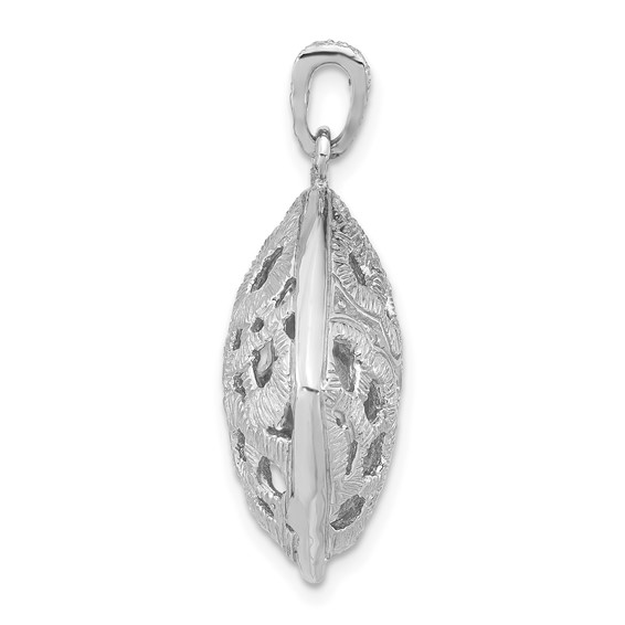 Sterling Silver Rhodium-plated Textured Crystal Floral Square Pendant