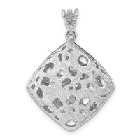 Sterling Silver Rhodium-plated Textured Crystal Floral Square Pendant view 4