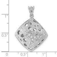 Sterling Silver Rhodium-plated Textured Crystal Floral Square Pendant view 3