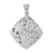 Sterling Silver Rhodium-plated Textured Crystal Floral Square Pendant view 1