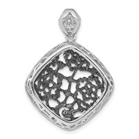 Sterling Silver Pendant with Black Rhodium Textured CZ Floral Square view 4