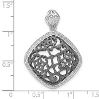 Sterling Silver Pendant with Black Rhodium Textured CZ Floral Square view 3