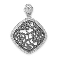 Sterling Silver Pendant with Black Rhodium Textured CZ Floral Square view 1
