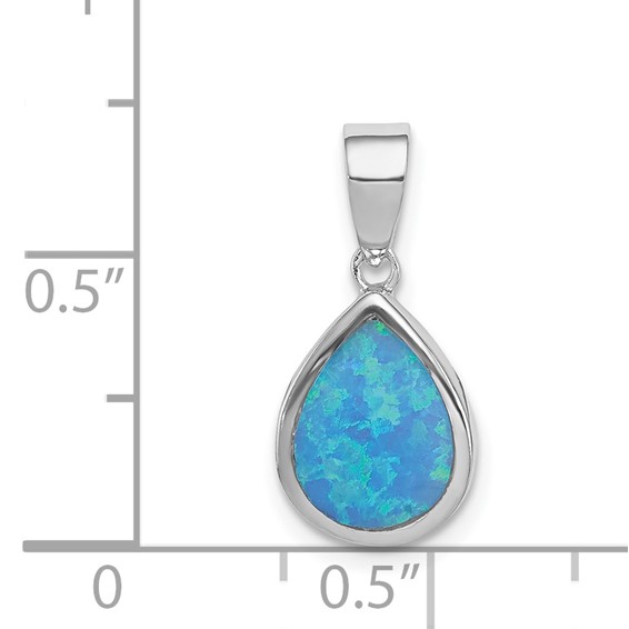 Sterling Silver Rhod-plated Lab Created Opal Teardrop Pendant