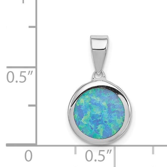 Sterling Silver Rhod-plated Lab Created Opal  Round Pendant
