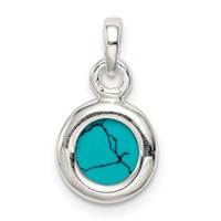 Sterling Silver Polished Round Lab Created Turquoise Pendant view 4