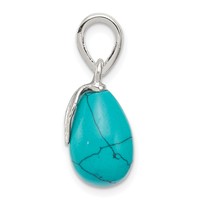 Sterling Silver Polished Pear-Shape Lab Created Turquoise and Leaf Pendant view 2