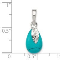 Sterling Silver Polished Pear-Shape Lab Created Turquoise and Leaf Pendant view 3